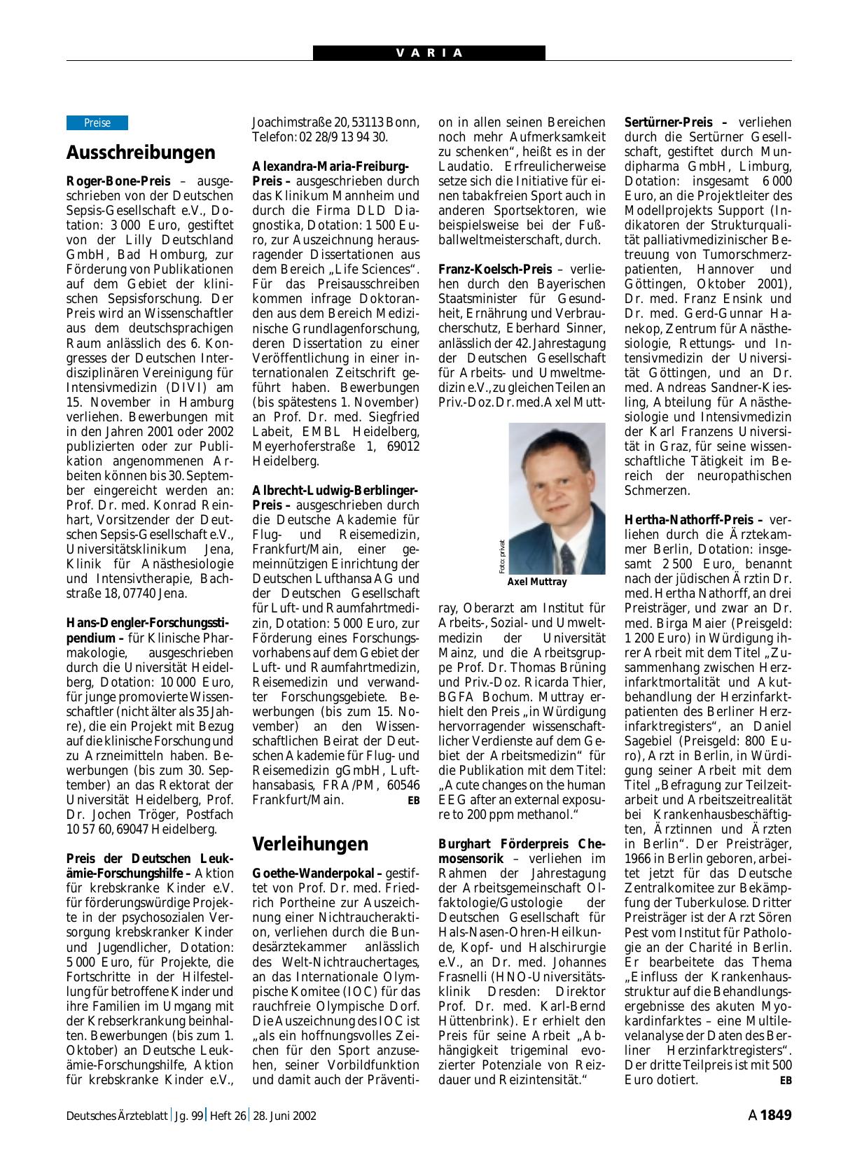 Vorschauseite 1: Verleihungen