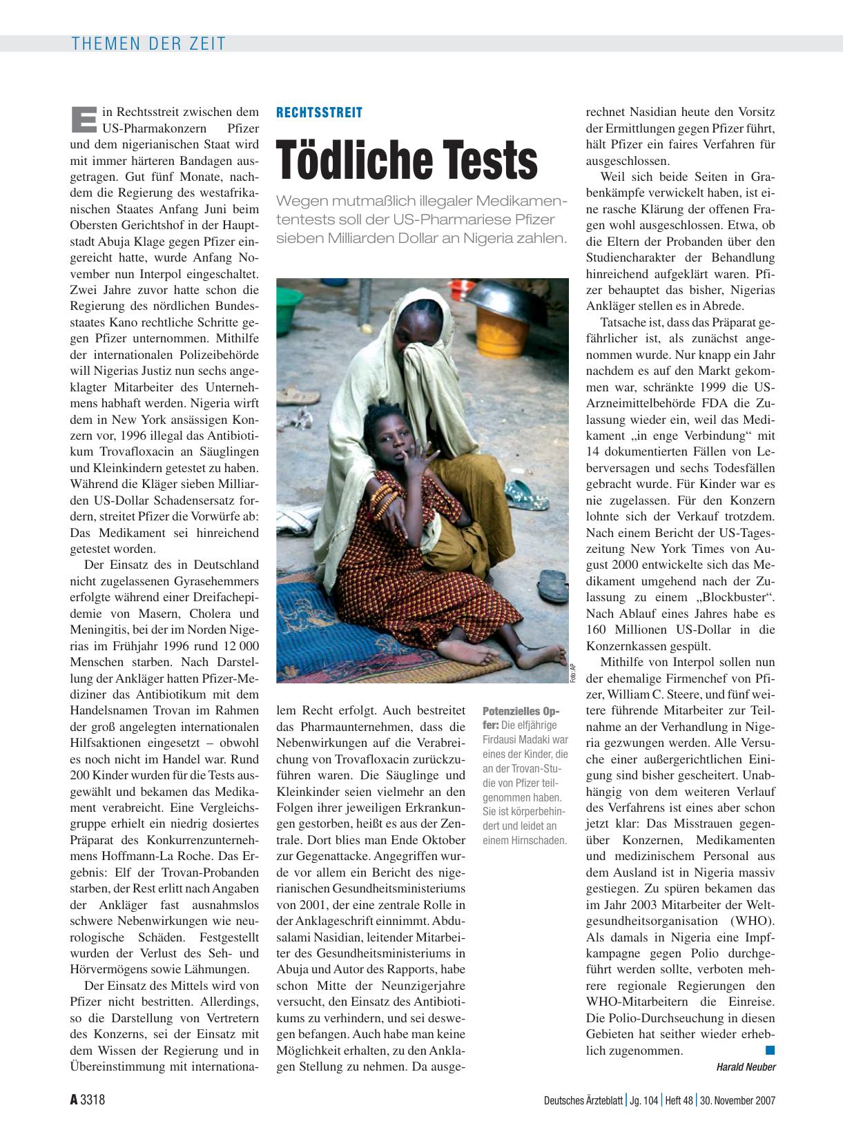 Vorschauseite 1: Rechtsstreit: Tödliche Tests