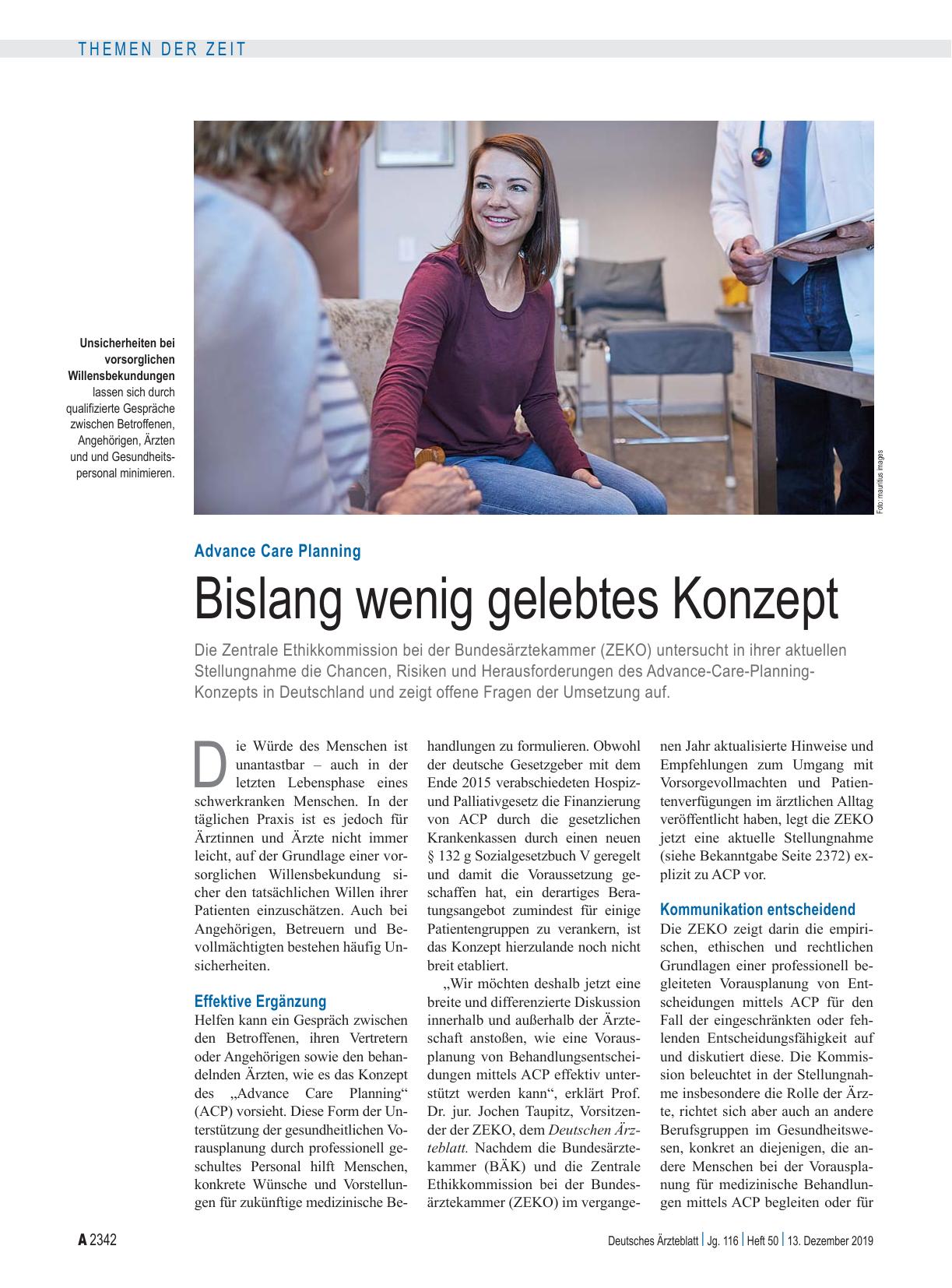 Vorschauseite 1: Advance Care Planning: Bislang wenig gelebtes Konzept