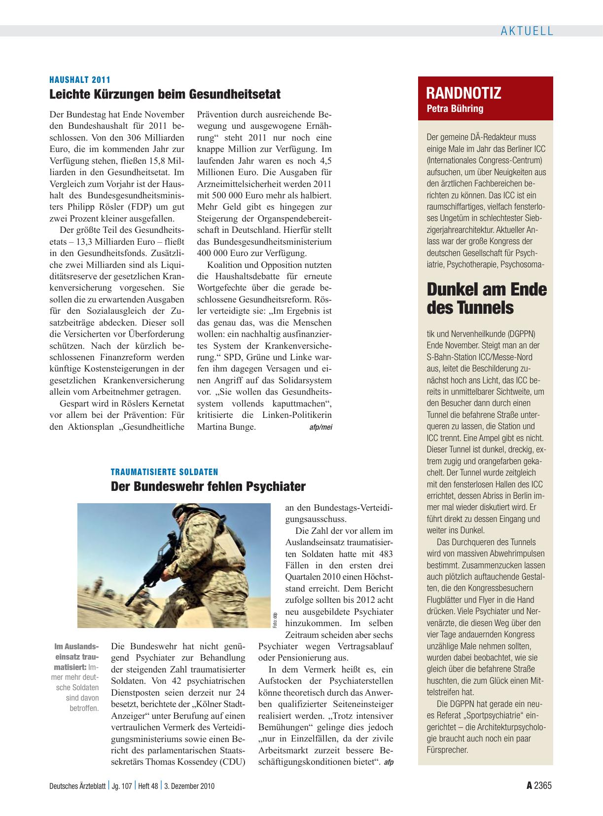 Vorschauseite 1: Haushalt 2011: Leichte Kürzungen beim Gesundheitsetat