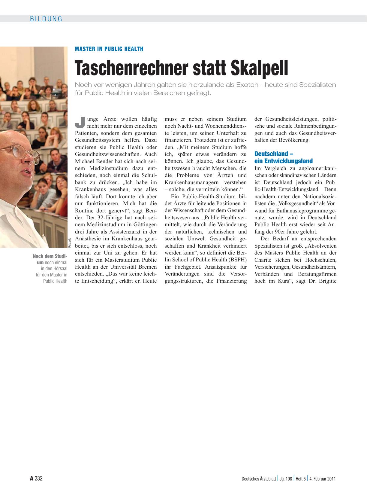 Vorschauseite 1: Master in Public Health: Taschenrechner statt Skalpell