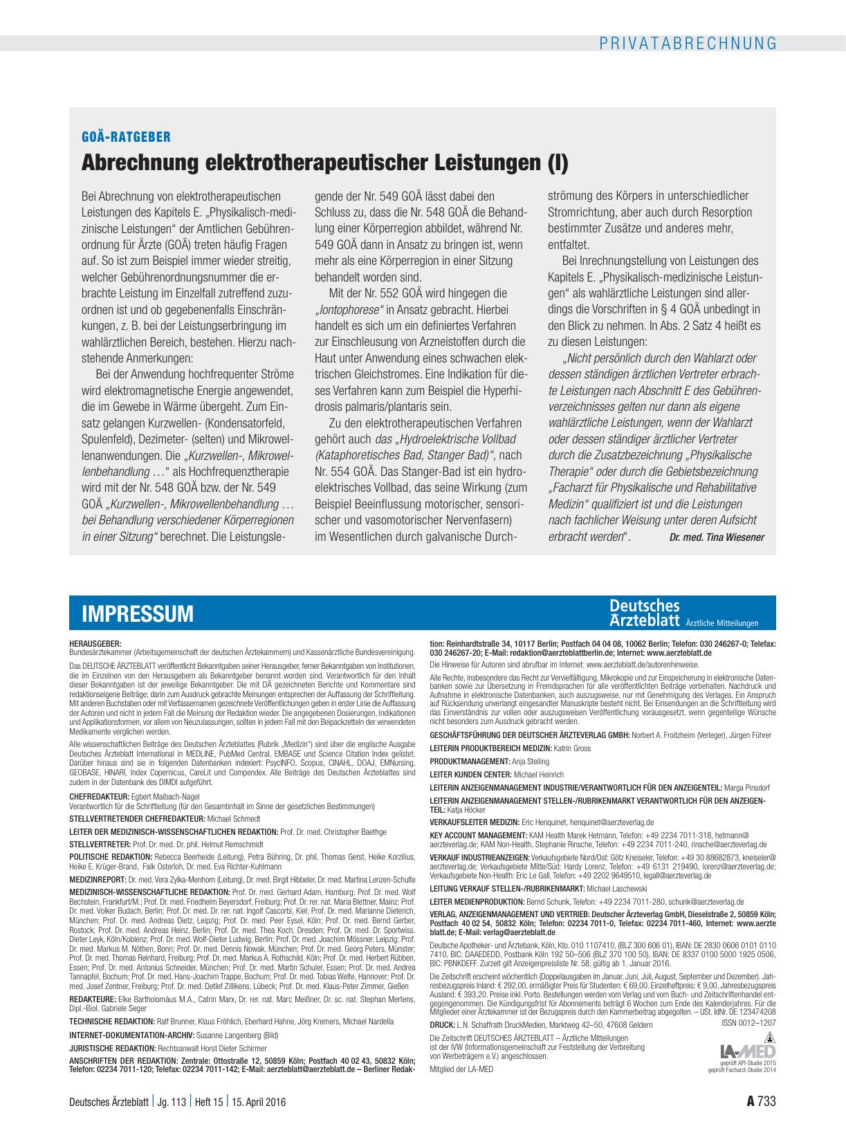 Vorschauseite 1: GOÄ-Ratgeber: Abrechnung elektrotherapeutischer Leistungen (I)