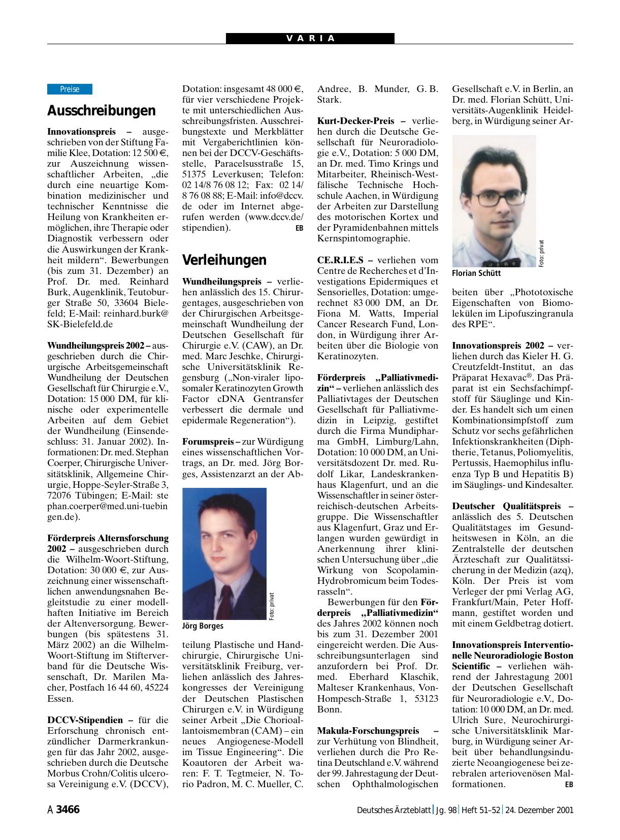 Vorschauseite 1: Verleihungen