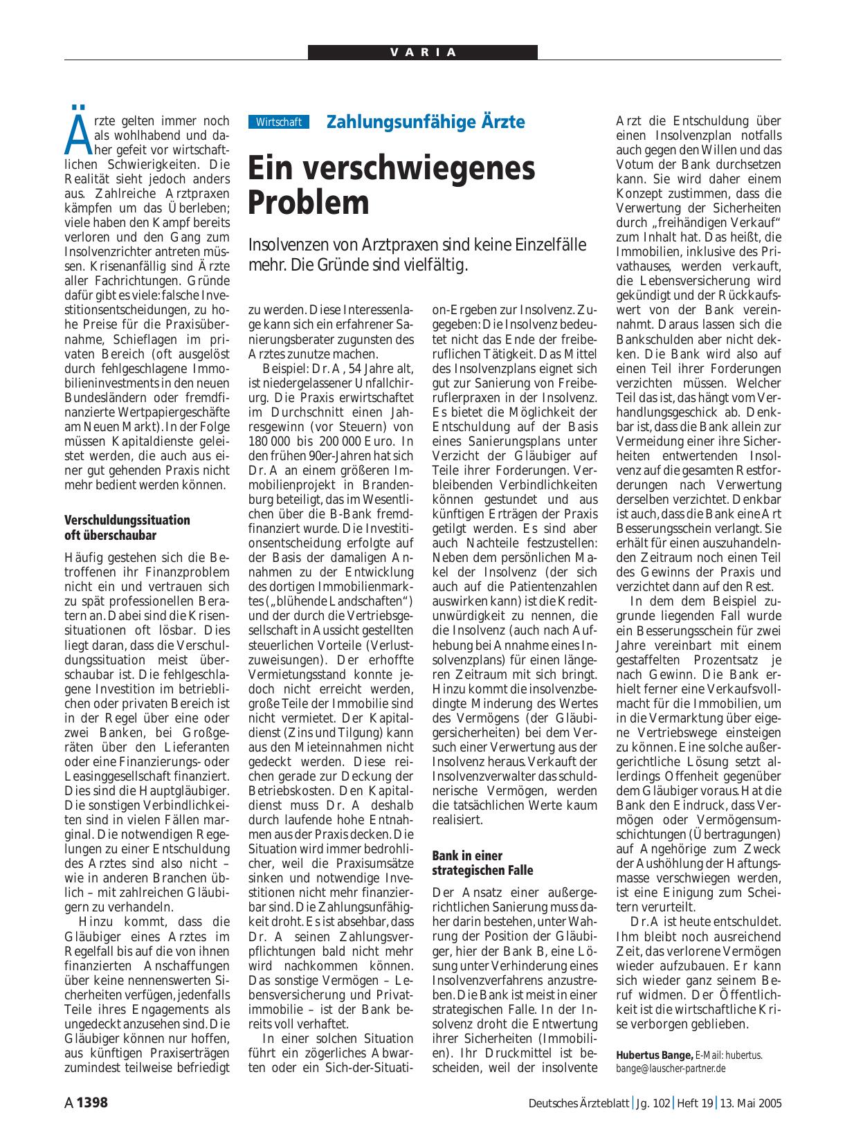 Vorschauseite 1: Zahlungsunfähige Ärzte: Ein verschwiegenes Problem