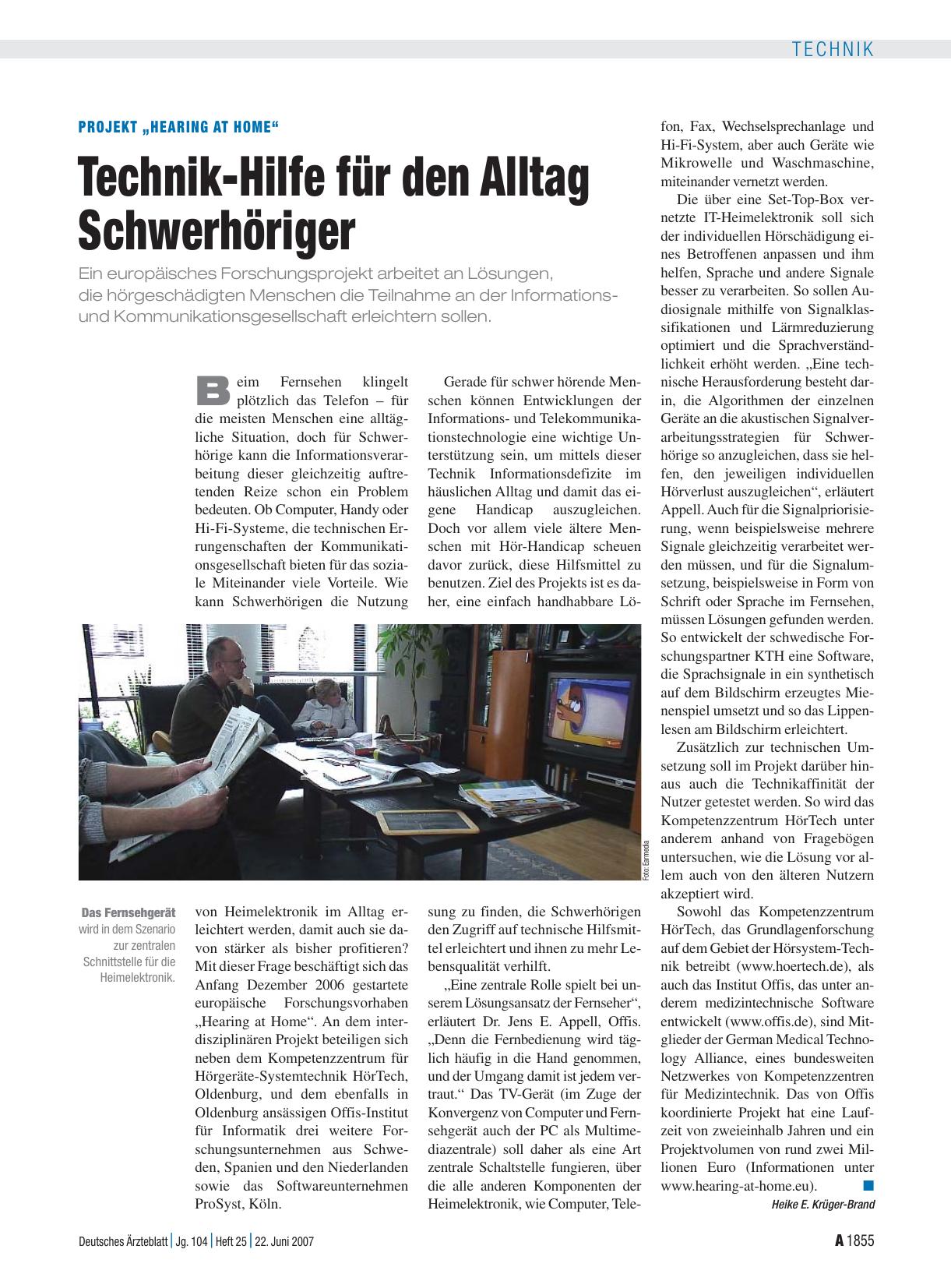 Vorschauseite 1: Projekt „Hearing at Home“: Technik-Hilfe für den Alltag Schwerhöriger