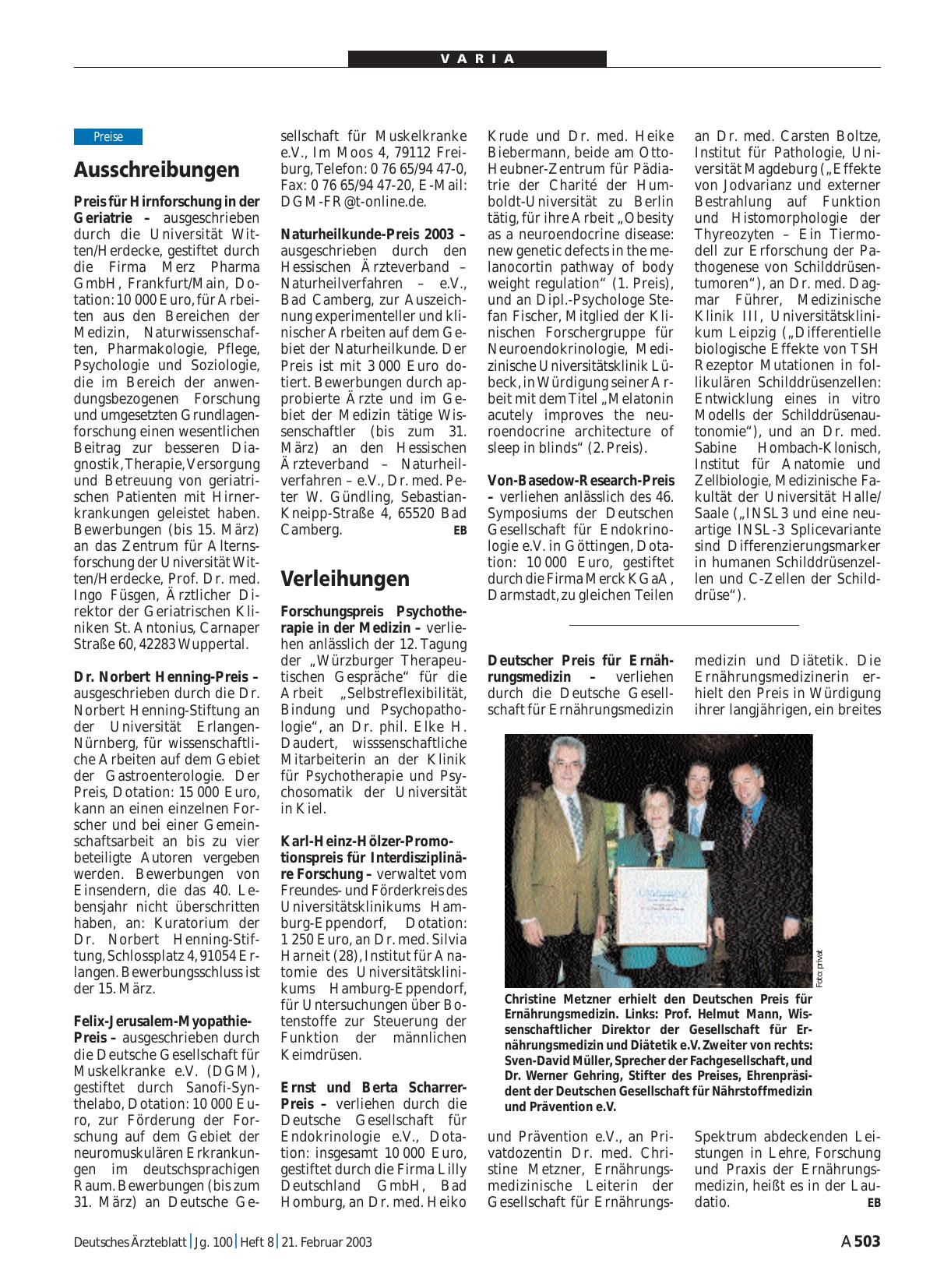 Vorschauseite 1: Verleihungen