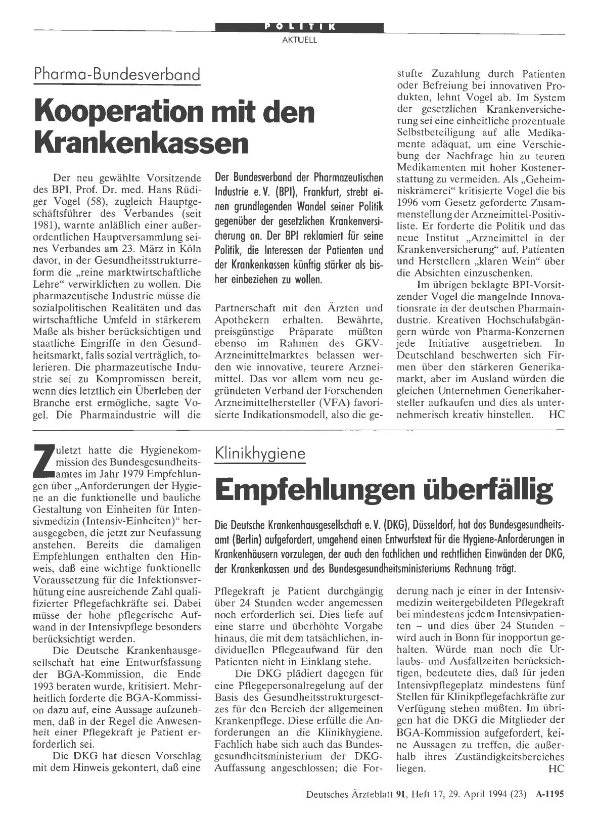 Vorschauseite 1: Klinikhygiene: Empfehlungen überfällig