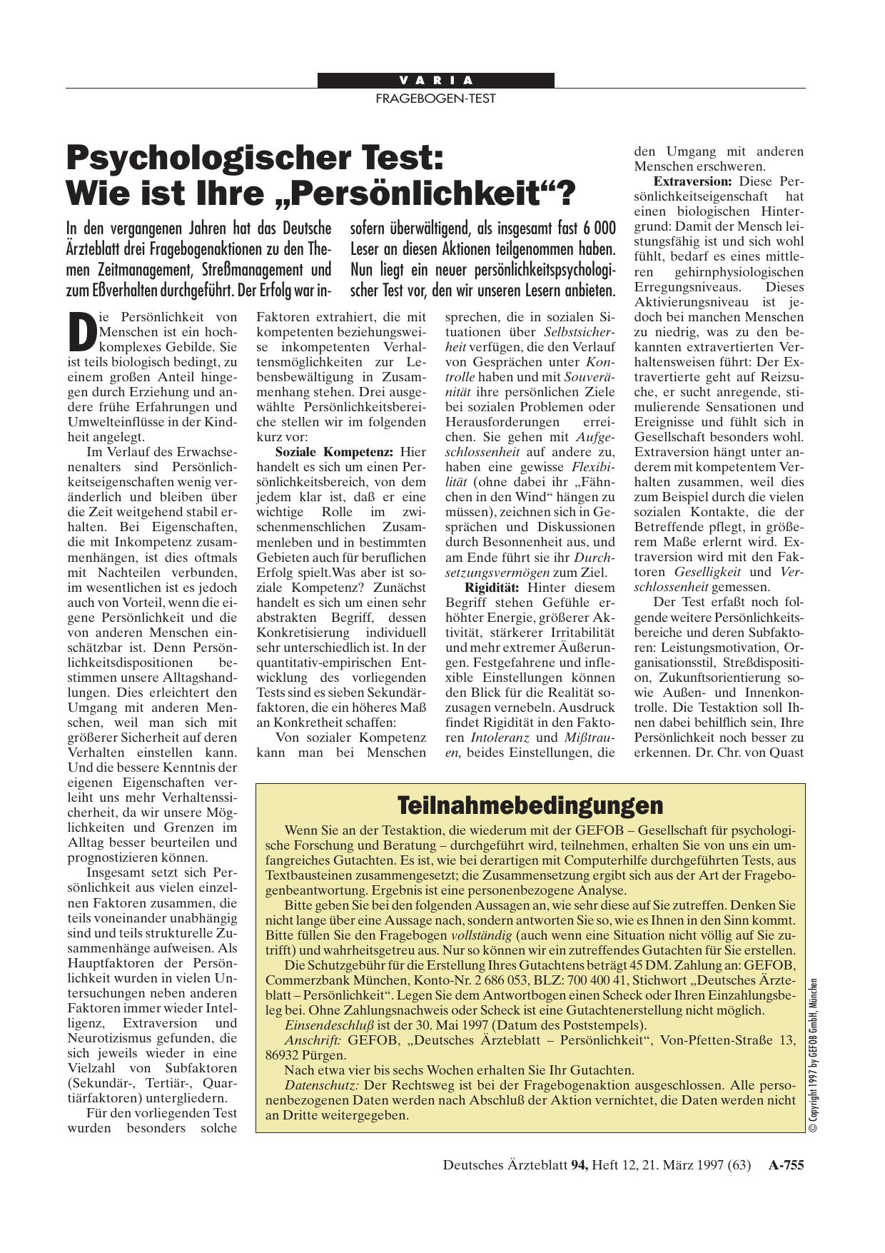 Vorschauseite 1: Psychologischer Test: Wie ist Ihre „Persönlichkeit“?