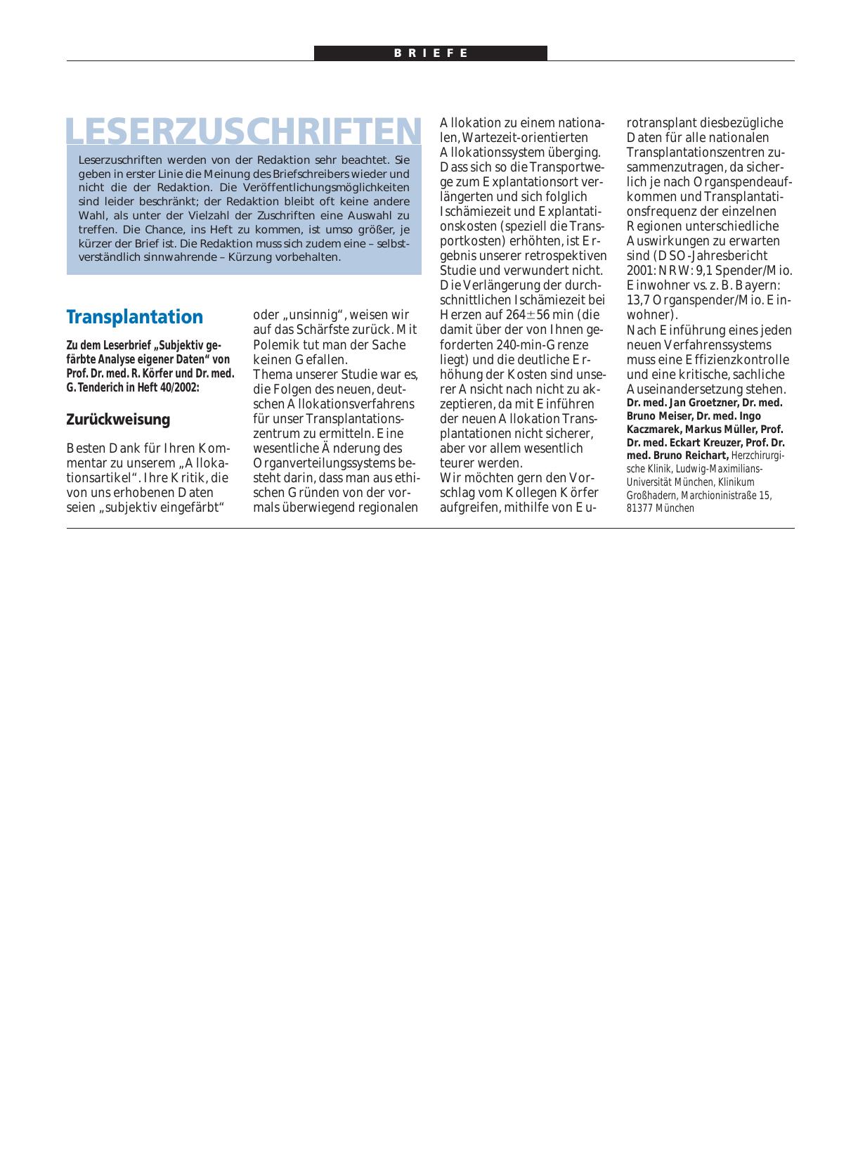 Vorschauseite 1: Transplantation: Zurückweisung