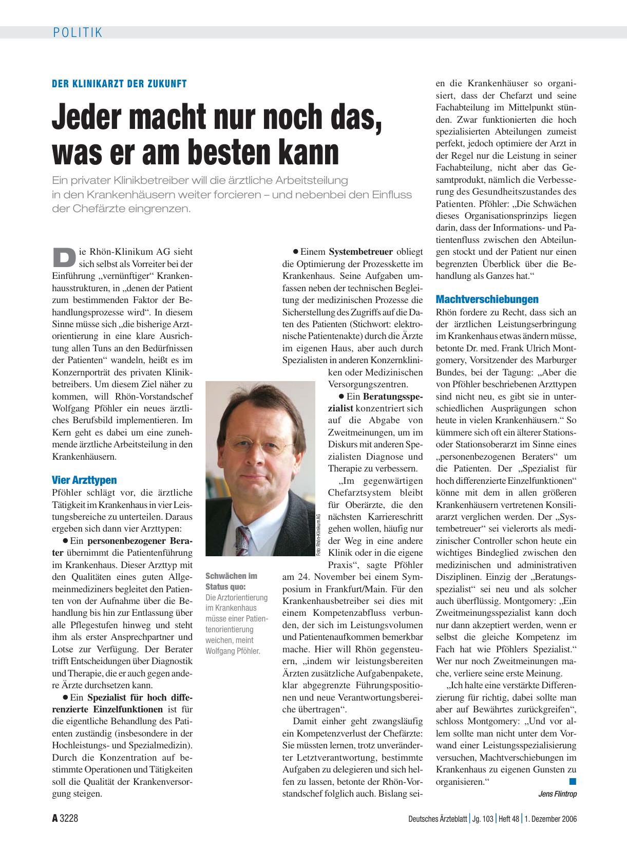 Vorschauseite 1: Der Klinikarzt der Zukunft: Jeder macht nur noch das, was er am besten kann