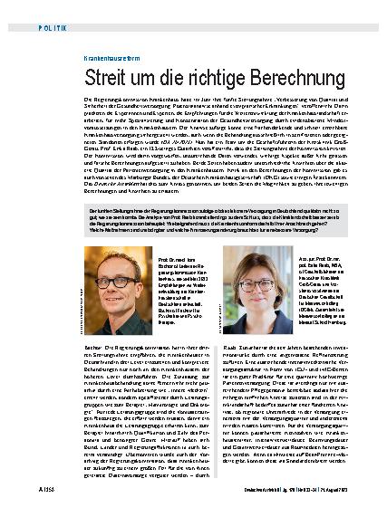 Vorschauseite 1: Krankenhausreform: Streit um die richtige Berechnung