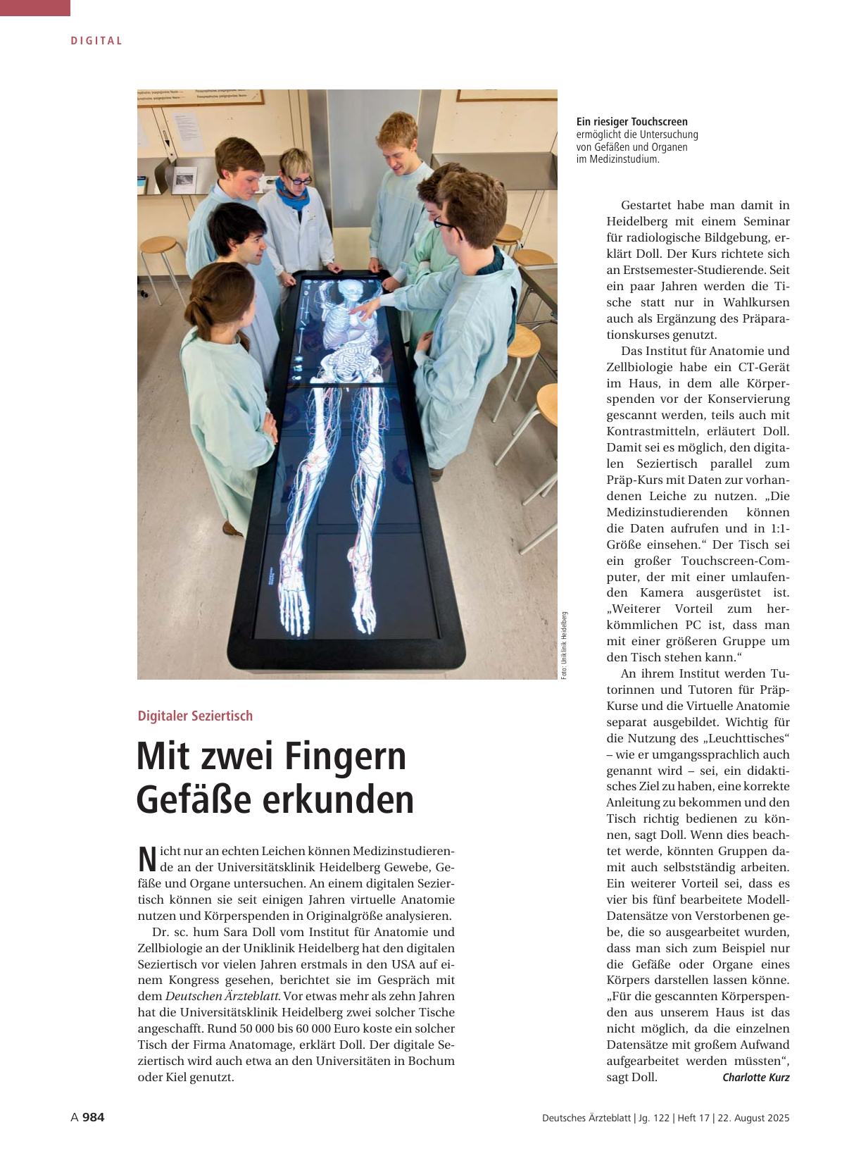 Vorschauseite 1: Digitaler Seziertisch: Mit zwei Fingern Gefäße erkunden