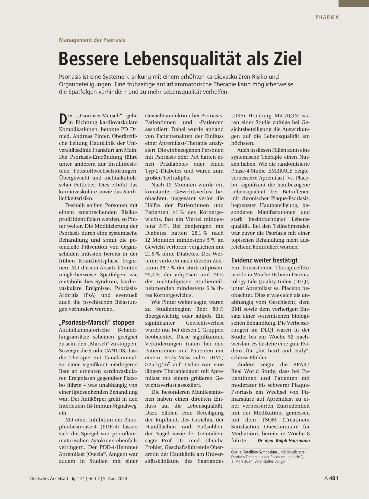 Vorschauseite 1: Management der Psoriasis: Bessere Lebensqualität als Ziel