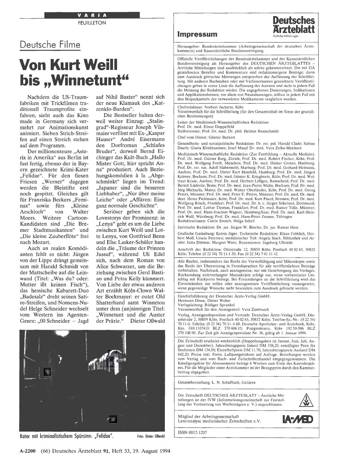 Vorschauseite 1: Deutsche Filme: Von Kurt Weill bis „Winnetunt“