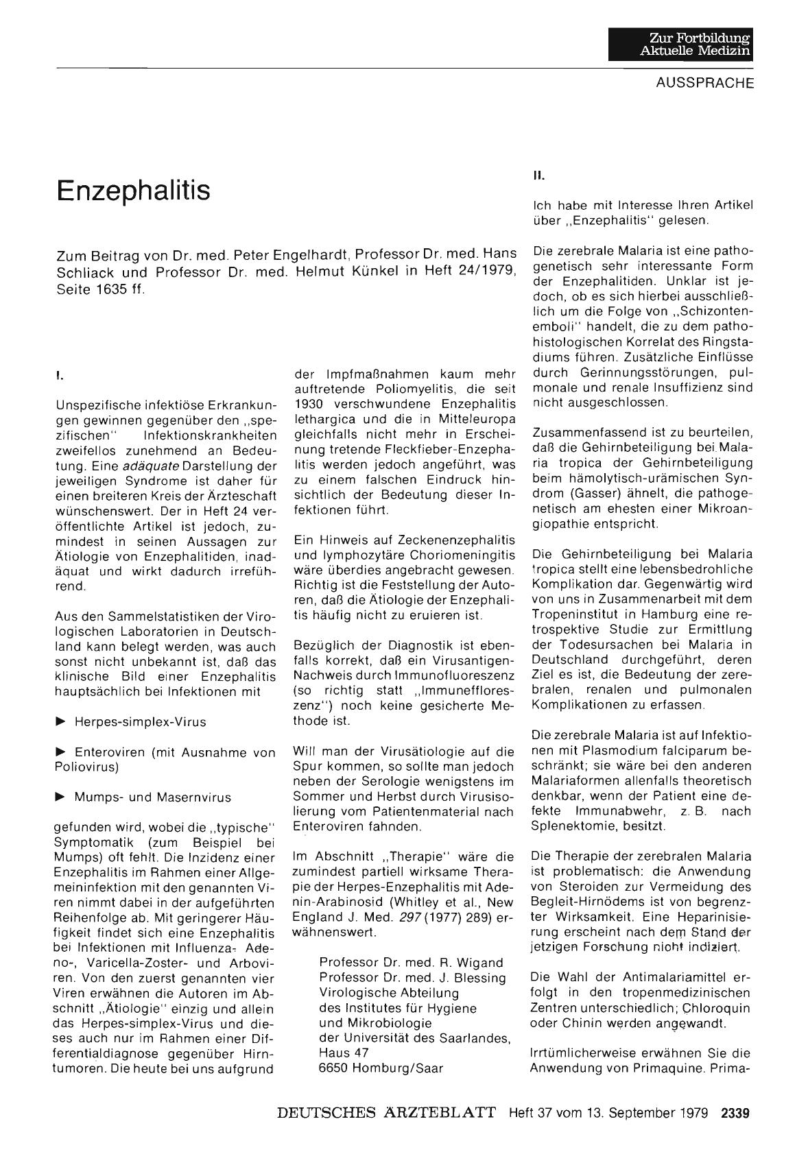 Vorschauseite 1: Enzephalitis: Stellungnahme II