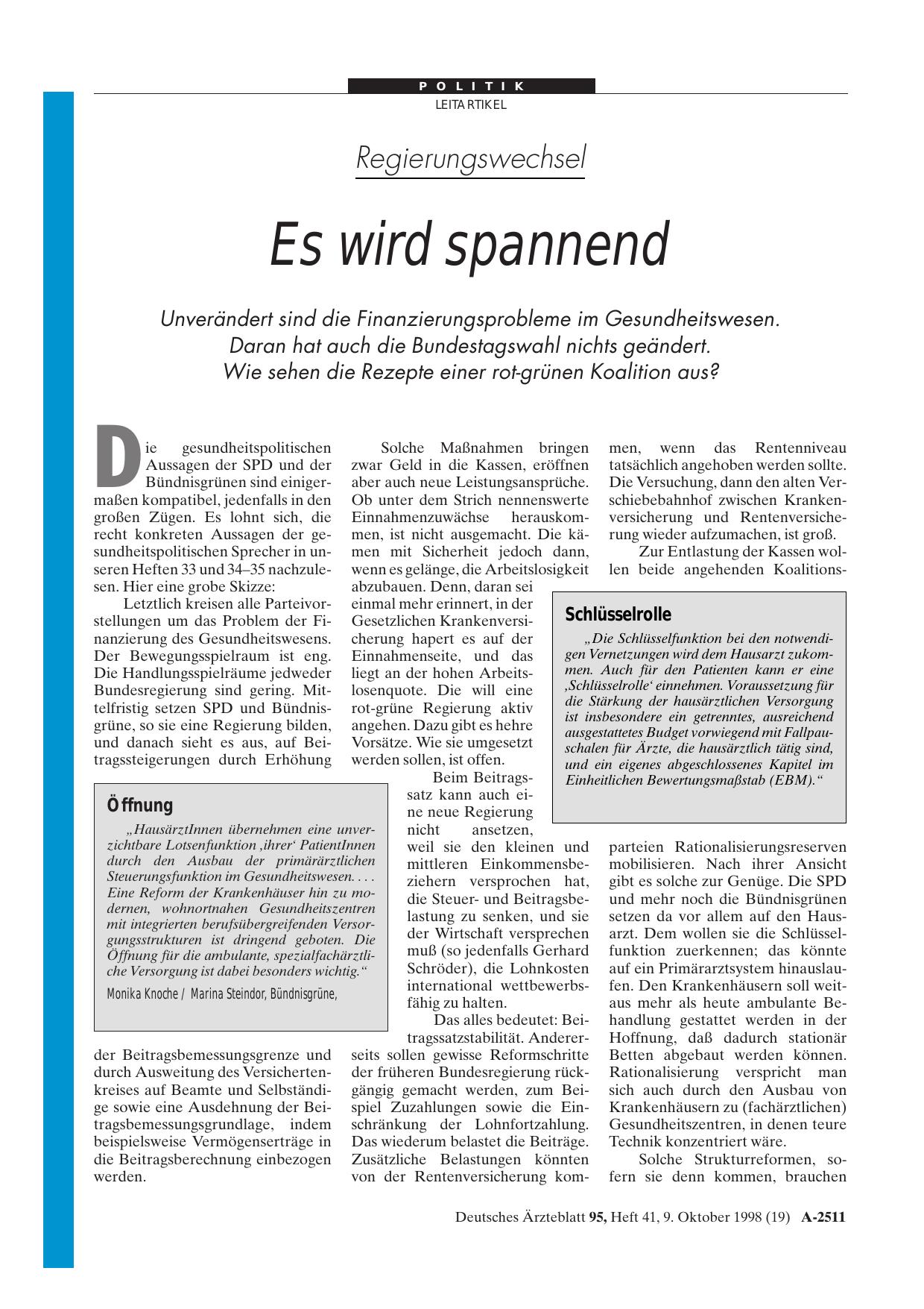 Vorschauseite 1: Regierungswechsel: Es wird spannend