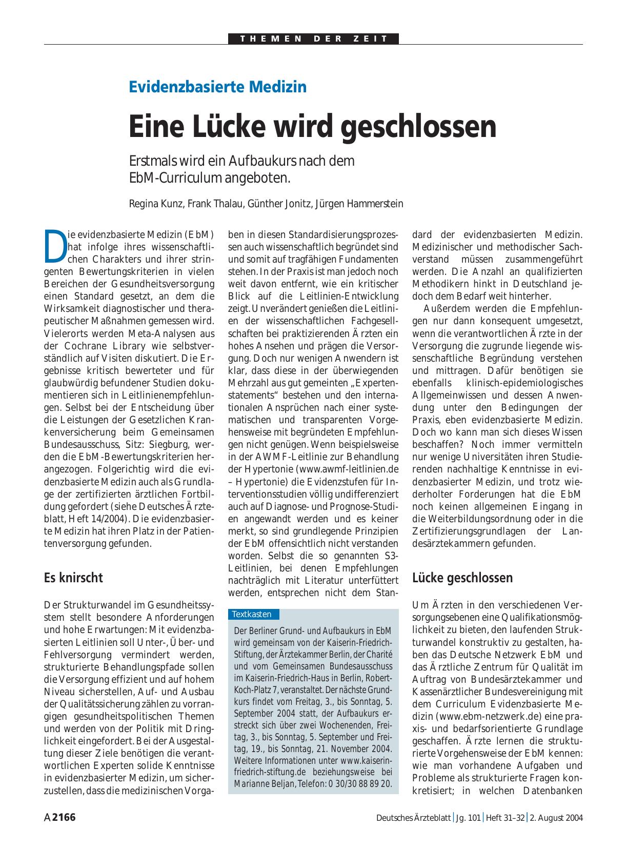 Vorschauseite 1: Evidenzbasierte Medizin: Eine Lücke wird geschlossen