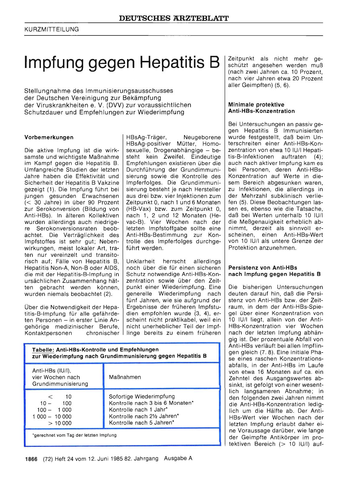 Vorschauseite 1: Impfung gegen Hepatitis B