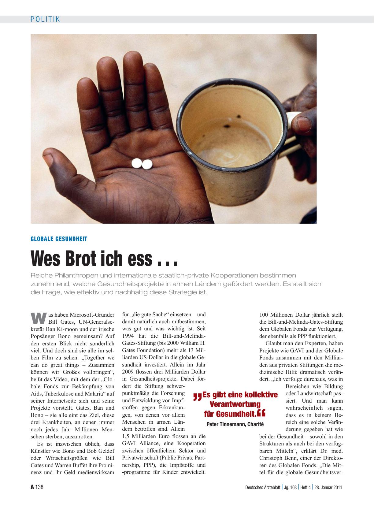 Vorschauseite 1: Globale Gesundheit: Wes Brot ich ess . . .