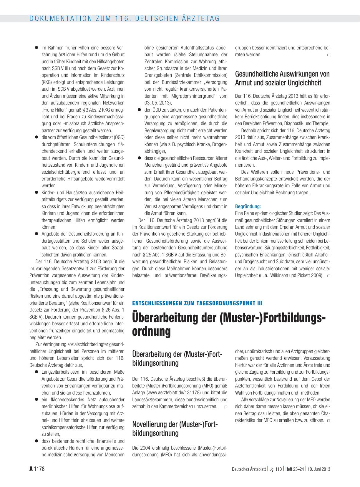 Vorschauseite 1: Entschliessungen zum Tagesordnungspunkt III: Überarbeitung der (Muster-)Fortbildungsordnung