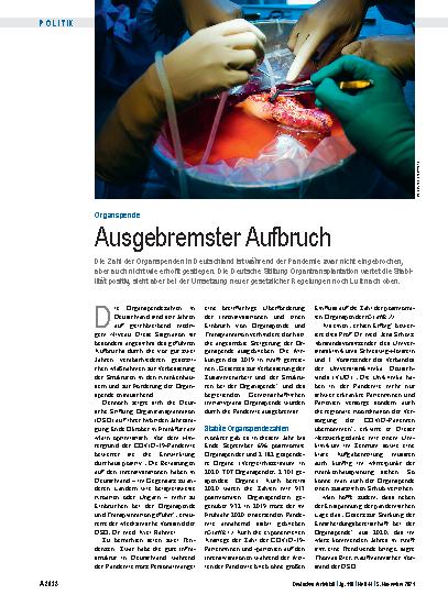 Vorschauseite 1: Organspende: Ausgebremster Aufbruch