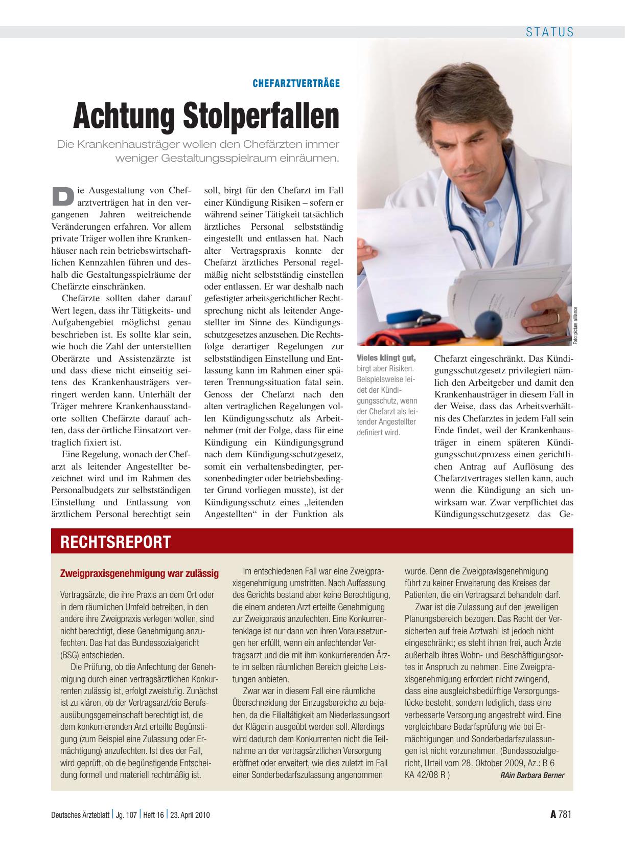 Vorschauseite 1: Chefarztverträge: Achtung Stolperfallen