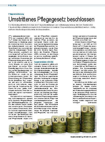 Vorschauseite 1: Pflegeversicherung: Umstrittenes Pflegegesetz beschlossen