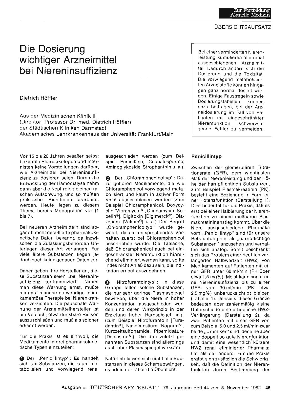 Vorschauseite 1: Die Dosierung wichtiger Arzneimittel bei Niereninsuffizienz
