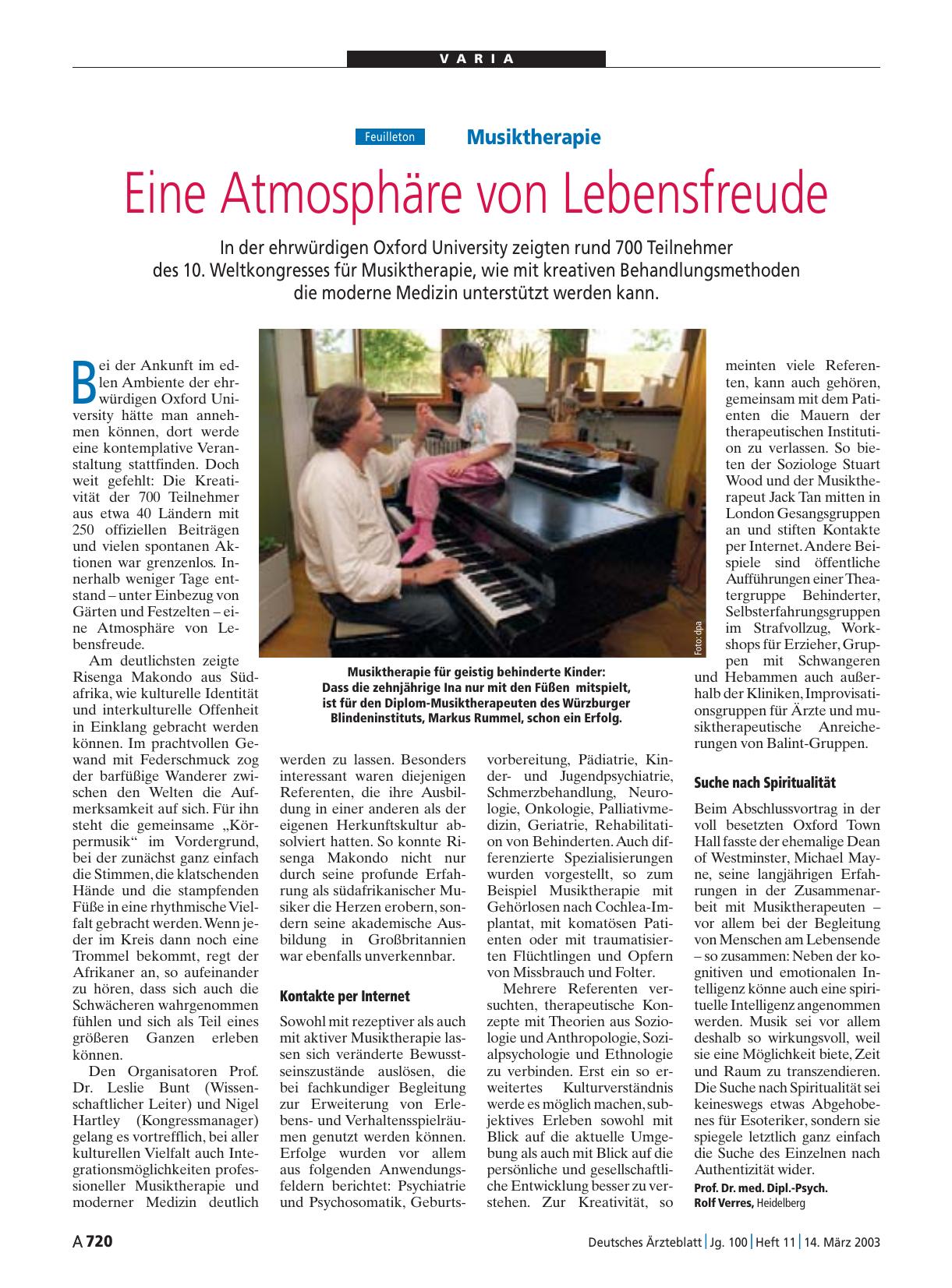 Vorschauseite 1: Musiktherapie: Eine Atmosphäre von Lebensfreude