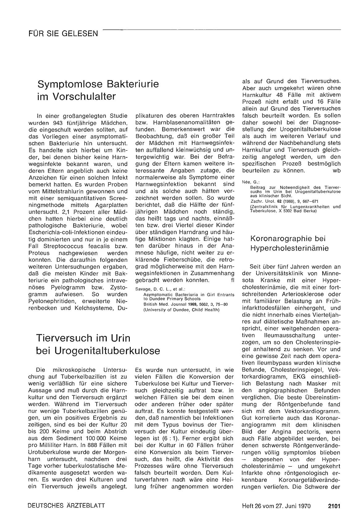 Vorschauseite 1: Tierversuch im Urin bei Urogenitaltuberkulose