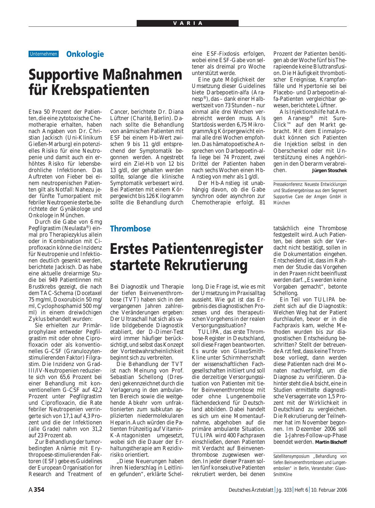 Vorschauseite 1: Thrombose: Erstes Patientenregister startete Rekrutierung