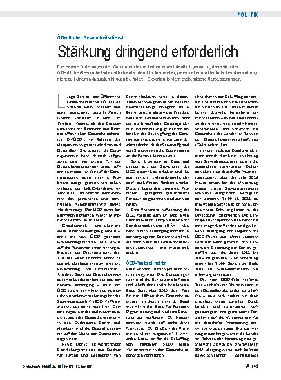 Vorschauseite 1: Öffentlicher Gesundheitsdienst: Stärkung dringend erforderlich