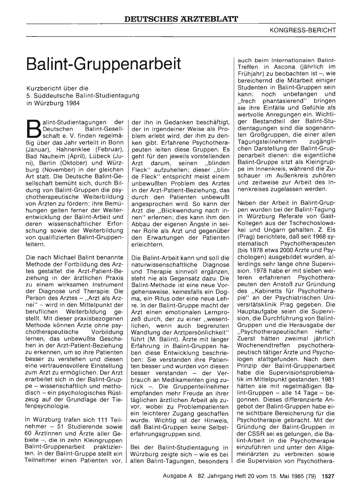 Vorschauseite 1: Balint-Gruppenarbeit