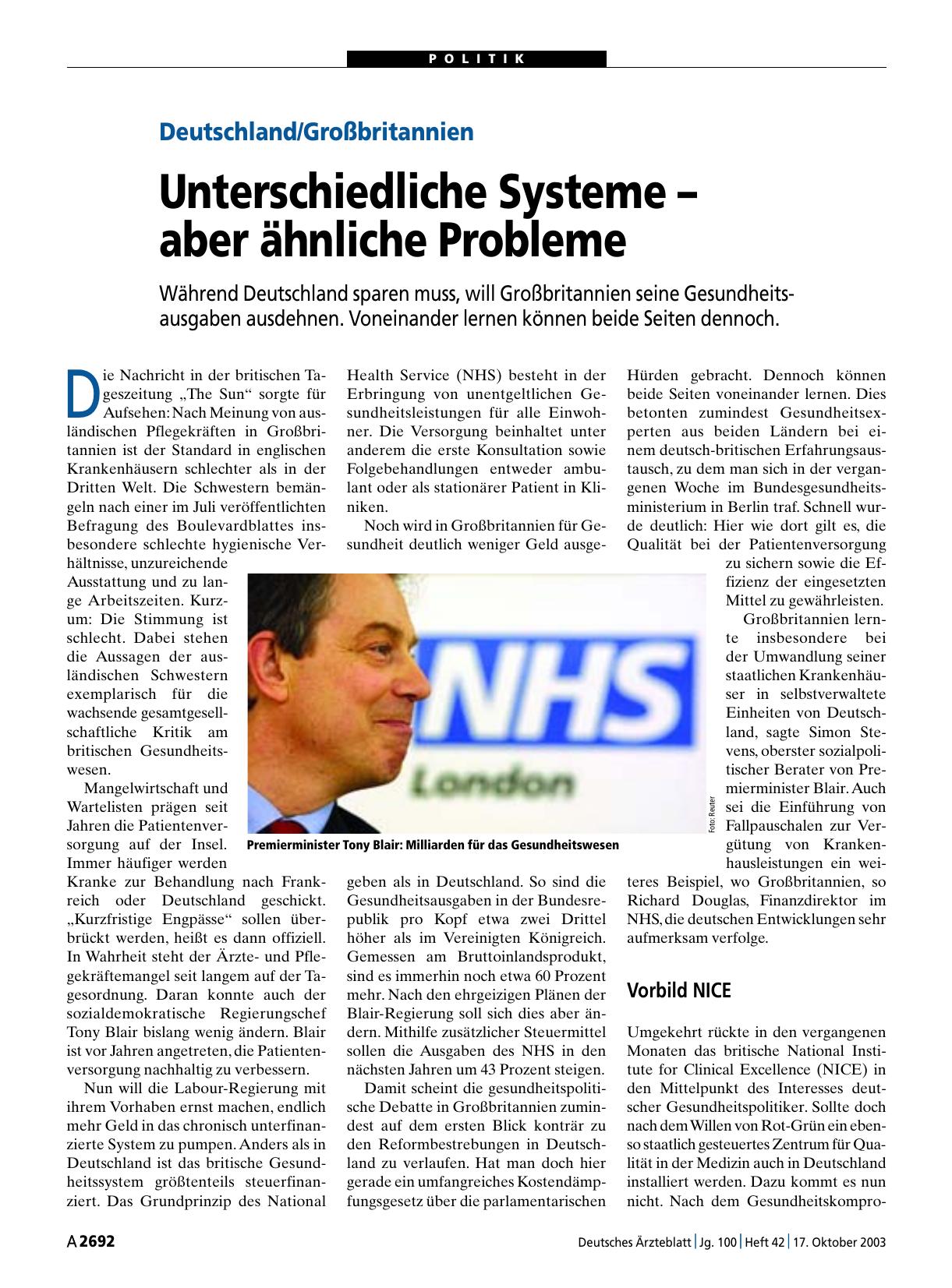 Vorschauseite 1: Deutschland/Großbritannien: Unterschiedliche Systeme – aber ähnliche Probleme