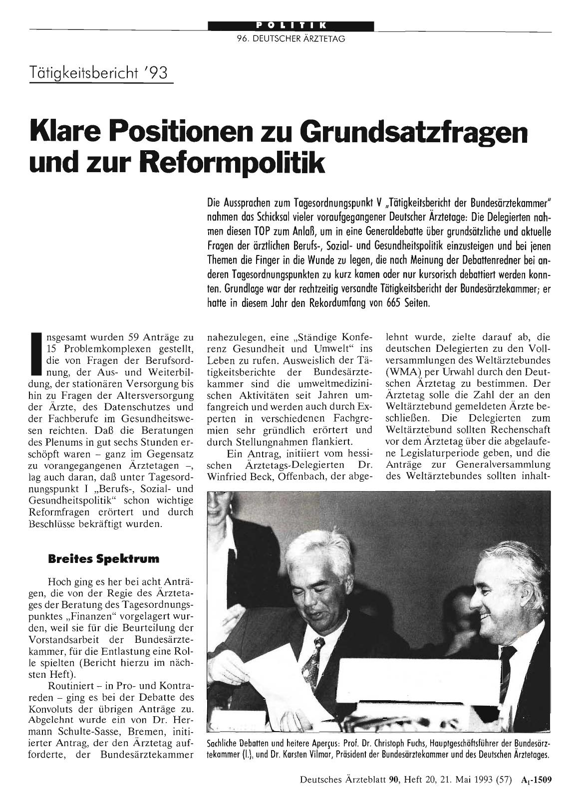 Vorschauseite 1: Tätigkeitsbericht '93: Klare Positionen zu Grundsatzfragen und zur Reformpolitik