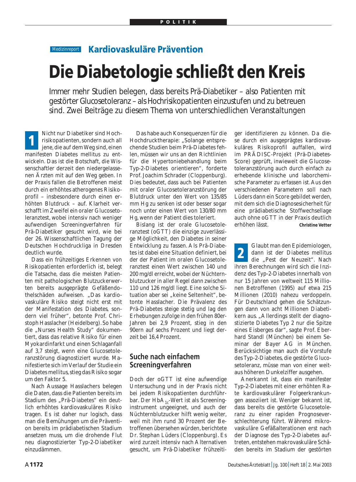 Vorschauseite 1: Kardiovaskuläre Prävention: Die Diabetologie schließt den Kreis