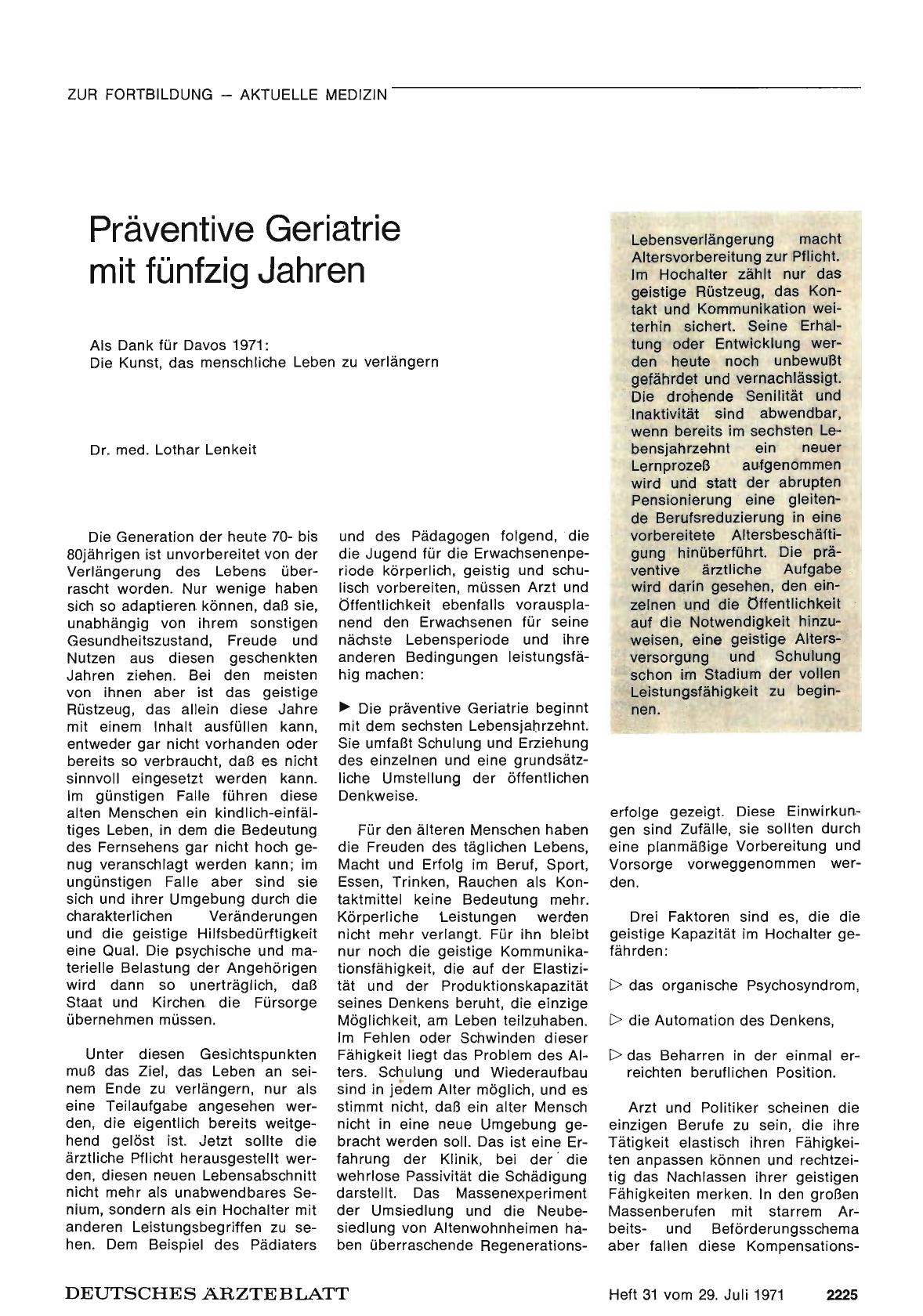 Vorschauseite 1: Präventive Geriatrie mit fünfzig Jahren
