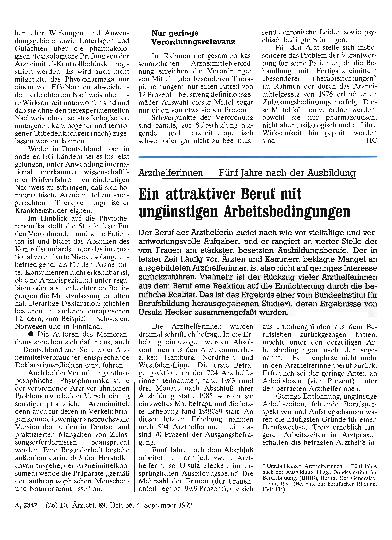 Vorschauseite 1: Arzthelferinnen — Fünf Jahre nach der Ausbildung: Ein attraktiver Beruf mit ungünstigen Arbeitsbedingungen