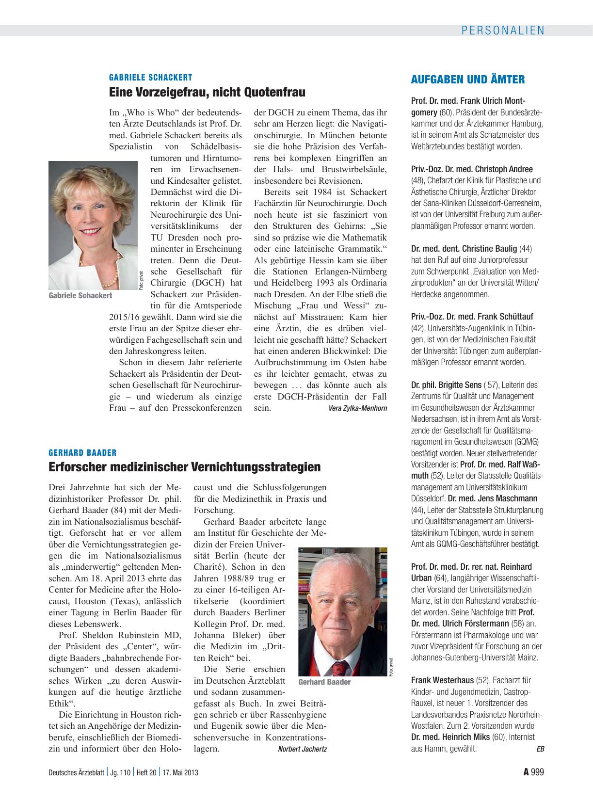 Vorschauseite 1: Gerhard Baader: Erforscher medizinischer Vernichtungsstrategien