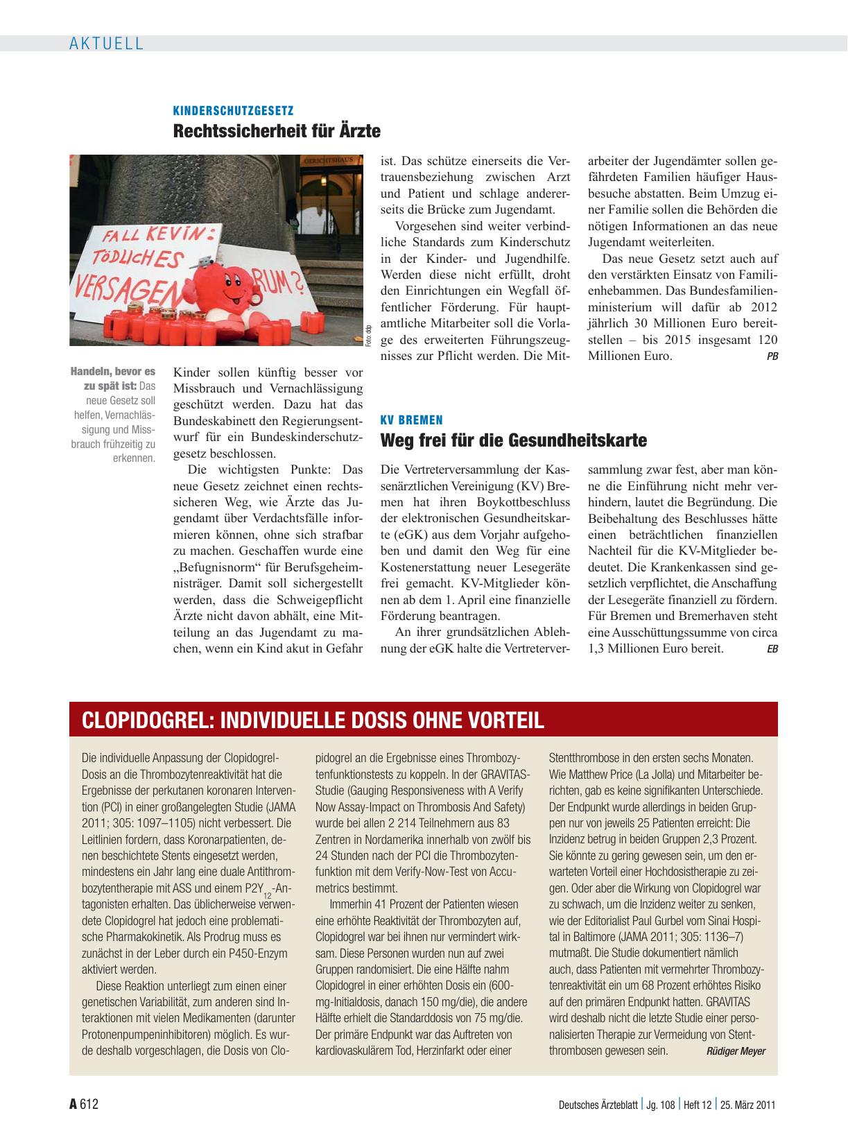 Vorschauseite 1: Clopidogrel: individuelle Dosis ohne Vorteil