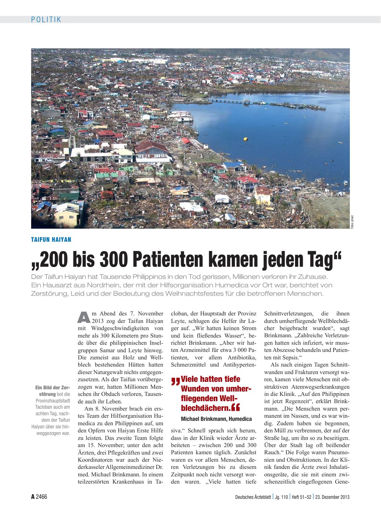 Vorschauseite 1: Taifun Haiyan: „200 bis 300 Patienten kamen jeden Tag“