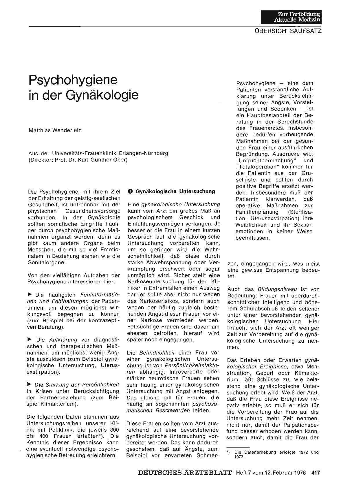 Vorschauseite 1: Psychohygiene in der Gynäkologie