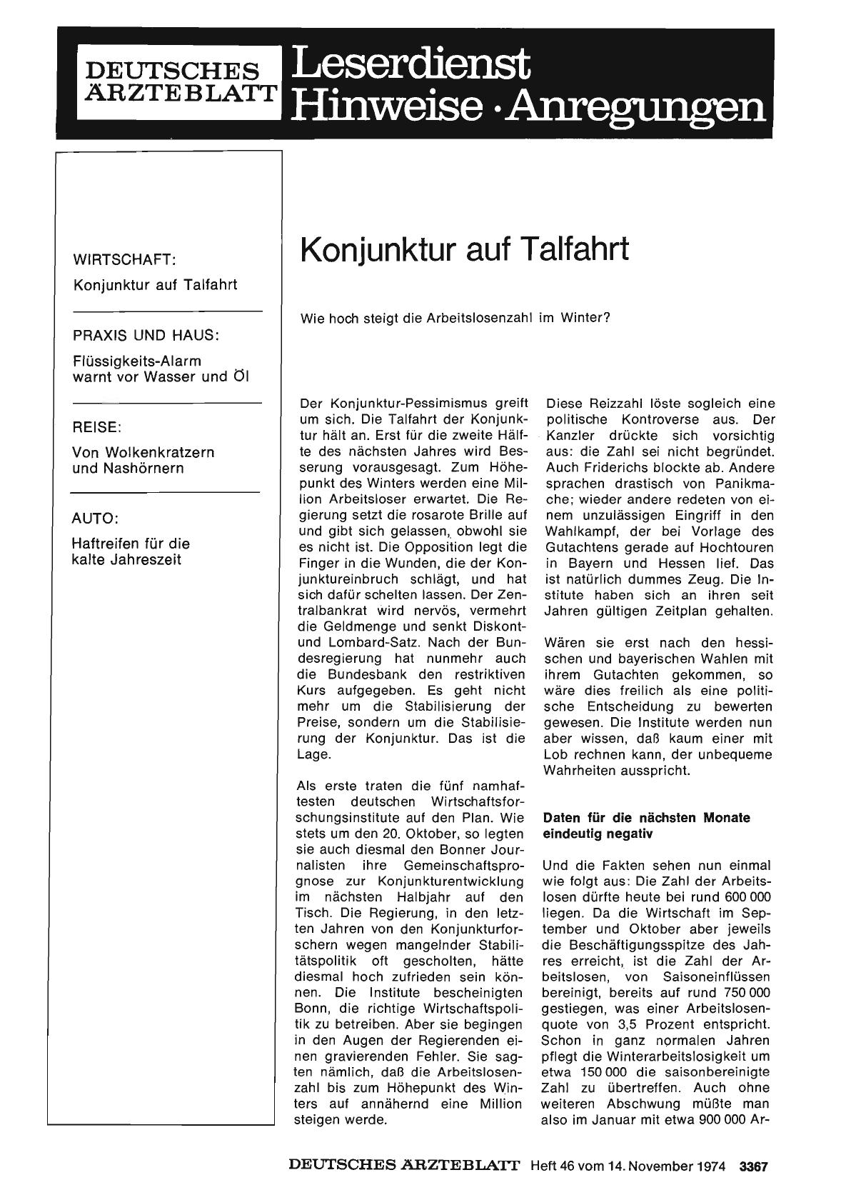 Vorschauseite 1: Konjunktur auf Talfahrt