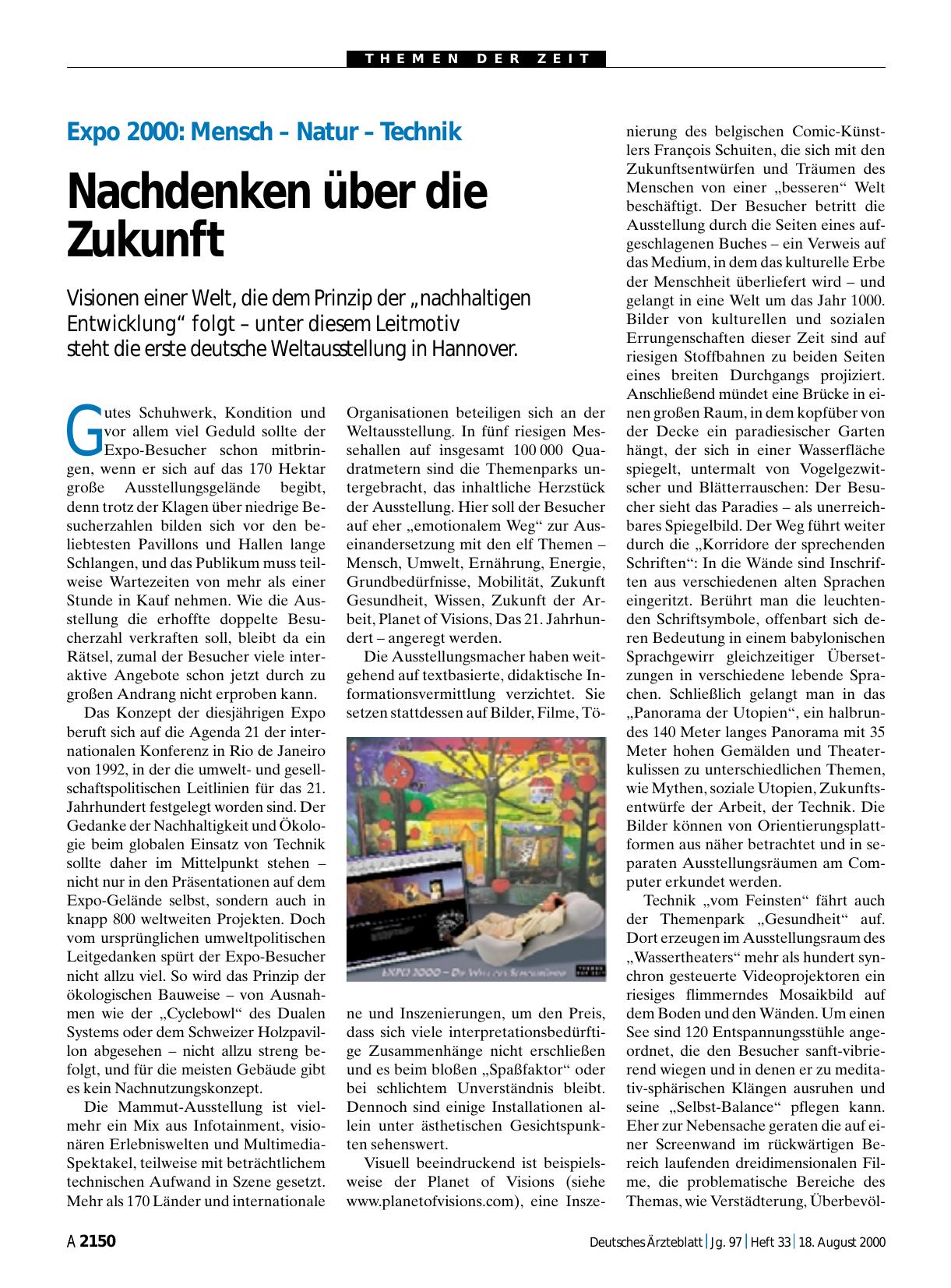 Vorschauseite 1: Expo 2000 Mensch – Natur – Technik: Nachdenken über die Zukunft