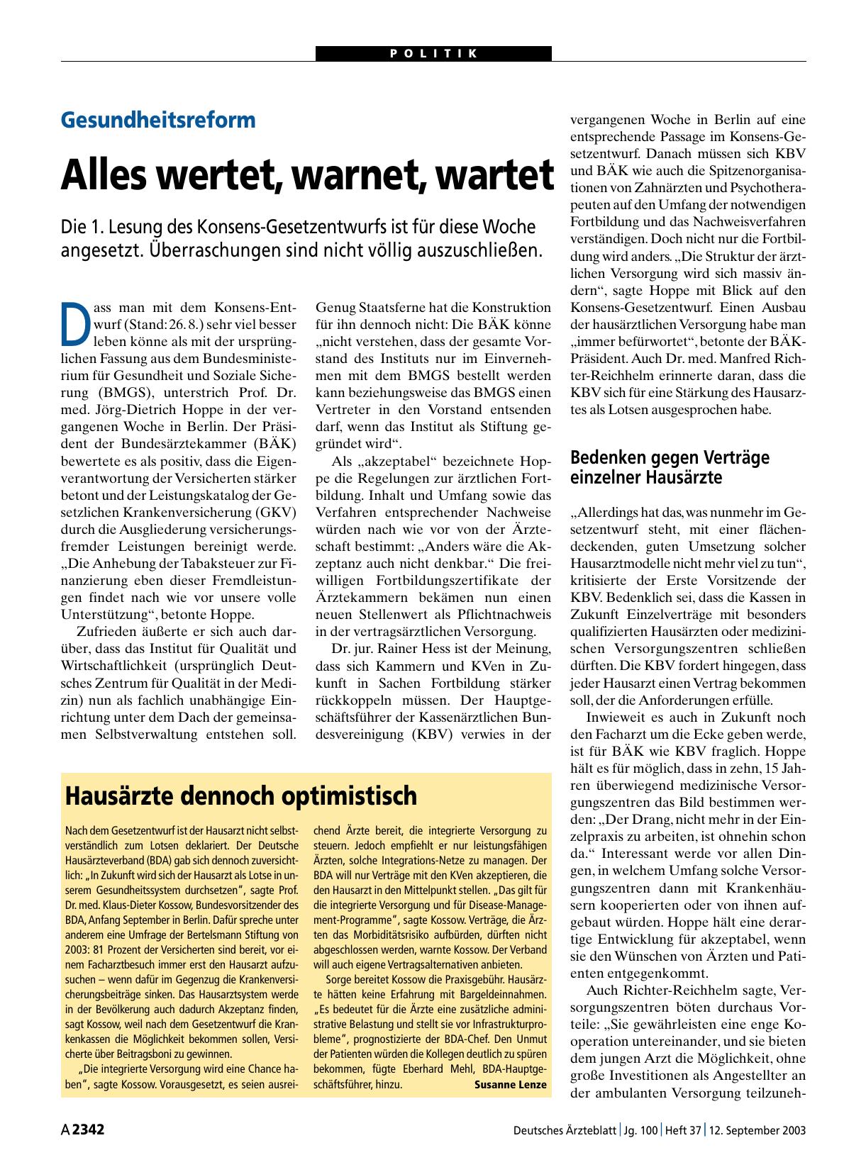 Vorschauseite 1: Hausärzte dennoch optimistisch