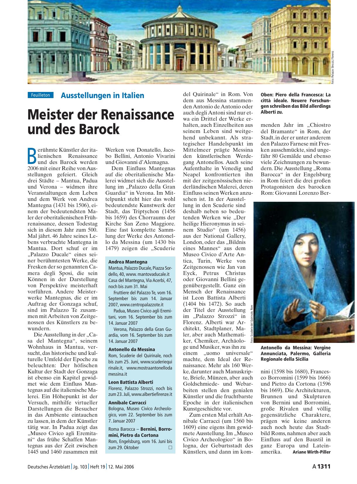 Vorschauseite 1: Ausstellungen in Italien: Meister der Renaissance und des Barock