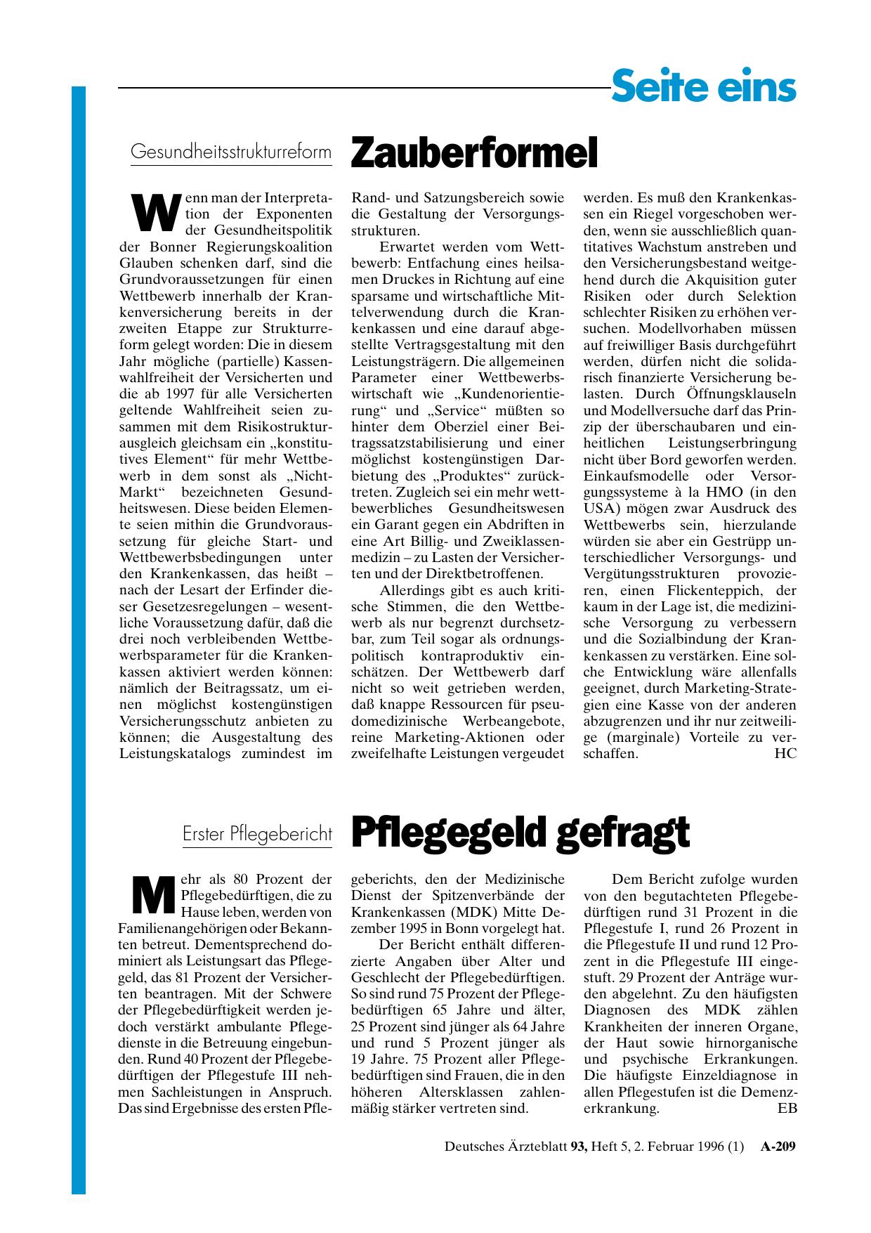Vorschauseite 1: Erster Pflegebericht: Pflegegeld gefragt