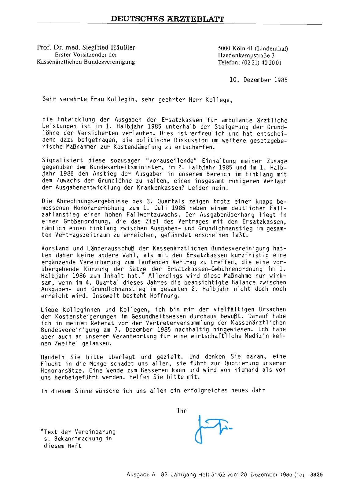 Vorschauseite 1: Schreiben des KBV-Vorsitzenden an alle deutschen Kassenärzte