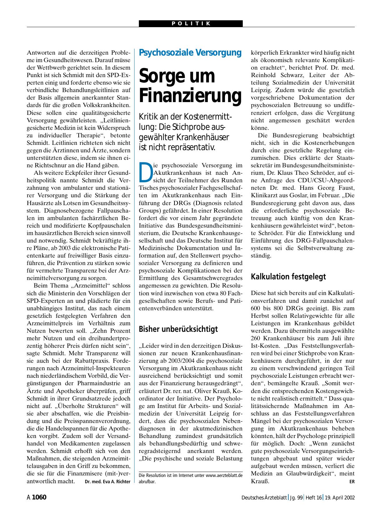 Vorschauseite 1: Psychosoziale Versorgung: Sorge um Finanzierung