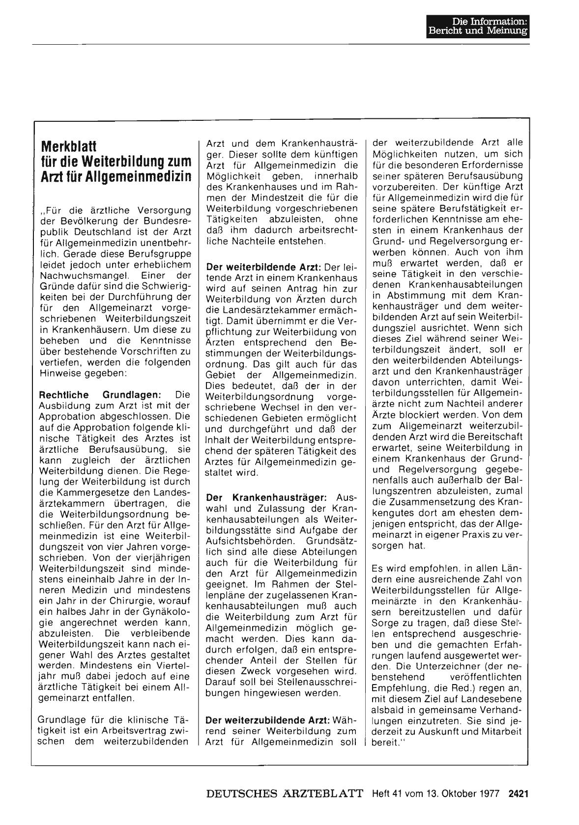 Vorschauseite 1: Merkblatt für die Weiterbildung zum Arzt für Allgemeinmedizin